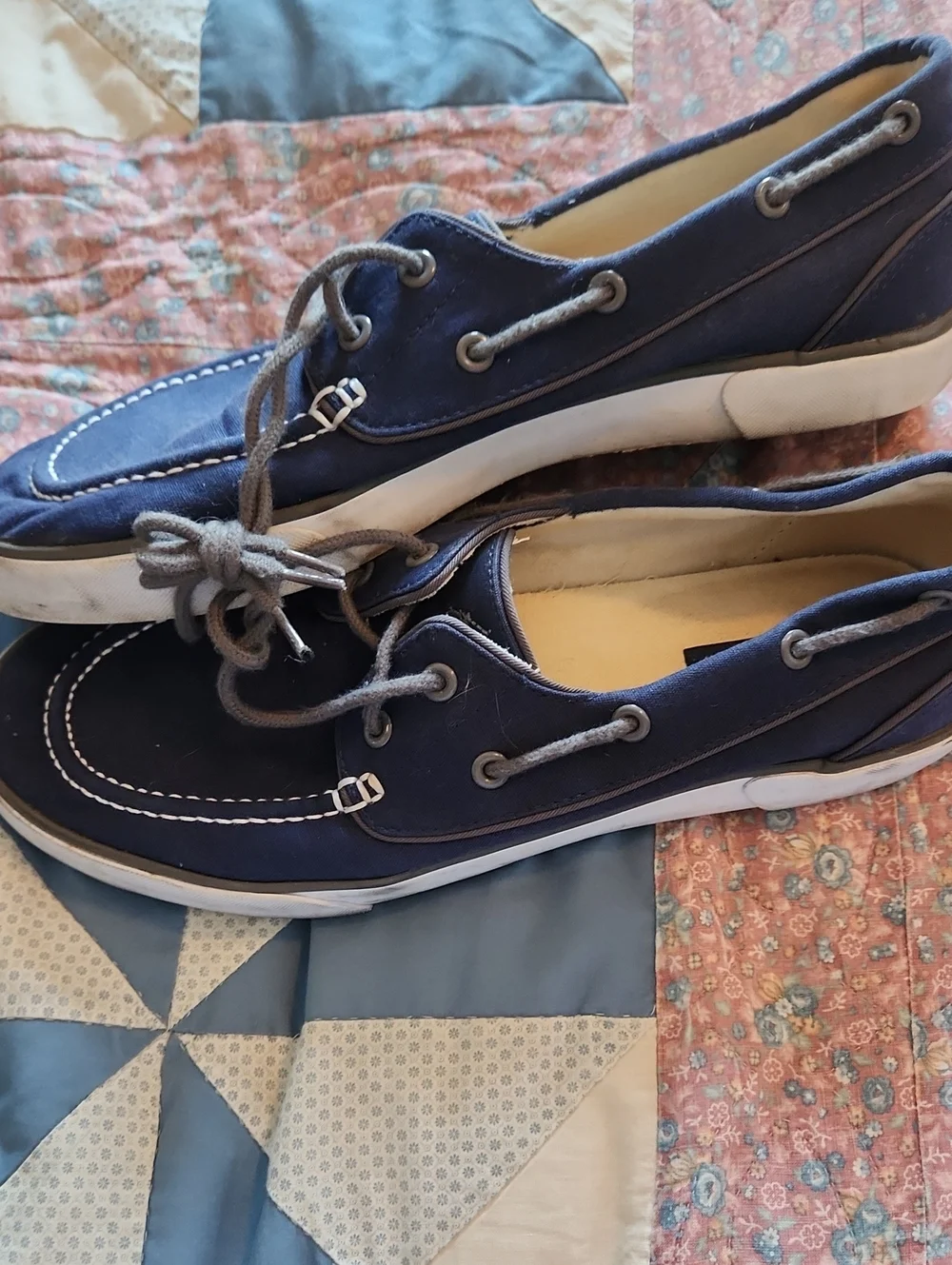 Ralph Lauren Navy Canvas Men's Boat Shoes with Gray Laces
